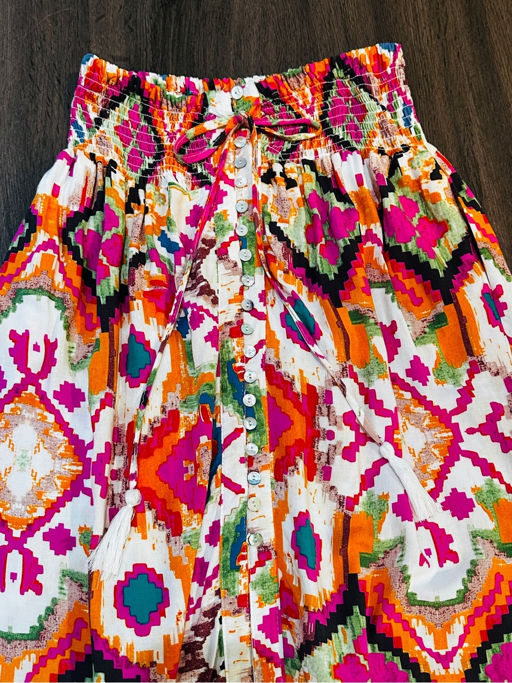 Boho Aztec Print Maxi Skirt Festival Western Smocked Waist Small - Picture 3 of 12